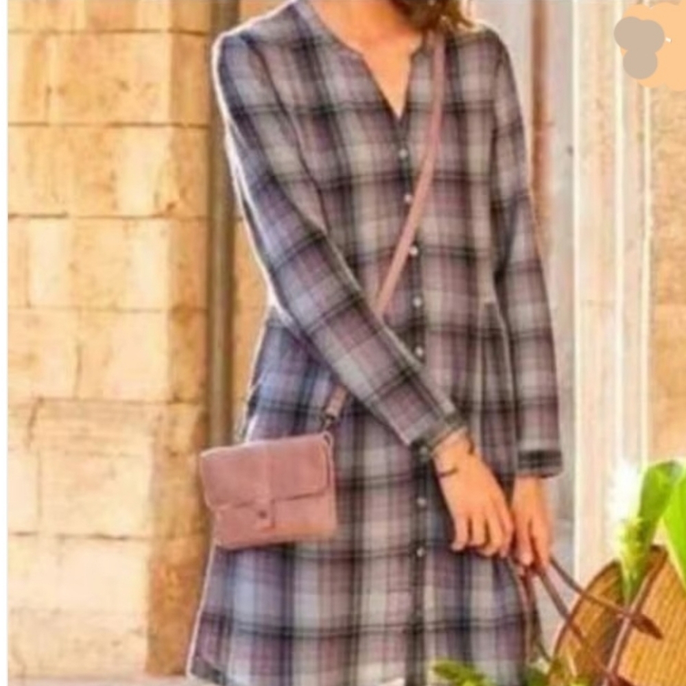 Garnet Hill Plaid Organic Cotton Gauze Shirtdress Women's 10 NWT‎